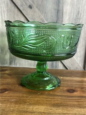 Vintage E.O. Brody CO Green Pedestal Compote Bowl